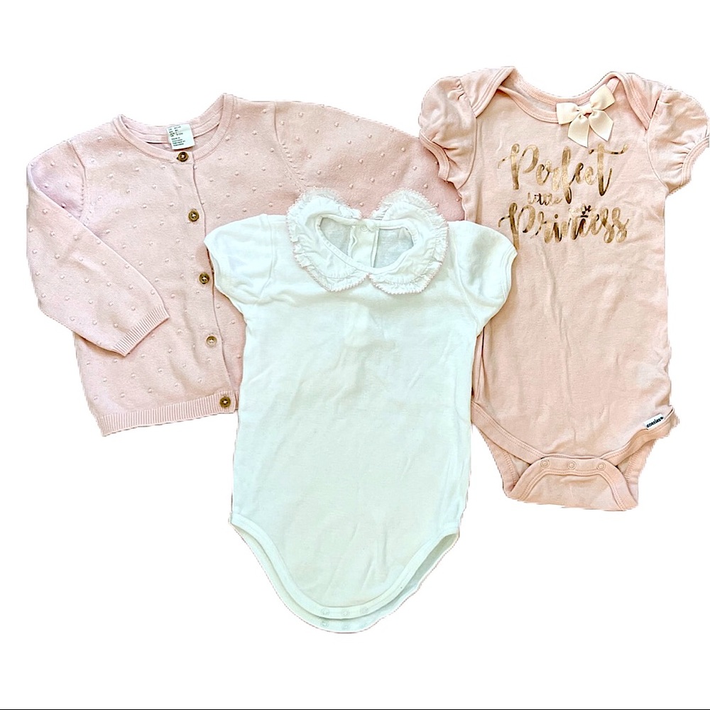 3 Piece SET Sweater and Onsies Pink and White